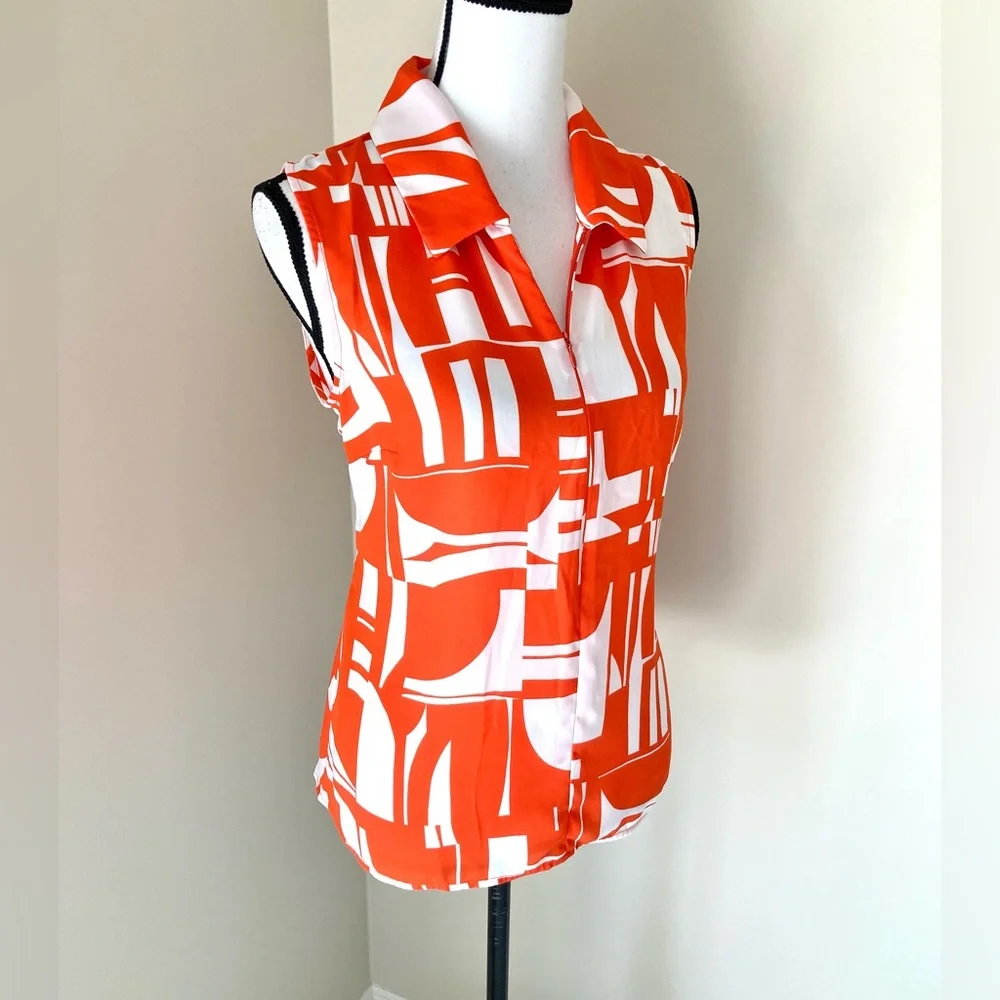 Cabi Kelly Orange and White Sleeveless Top Size S